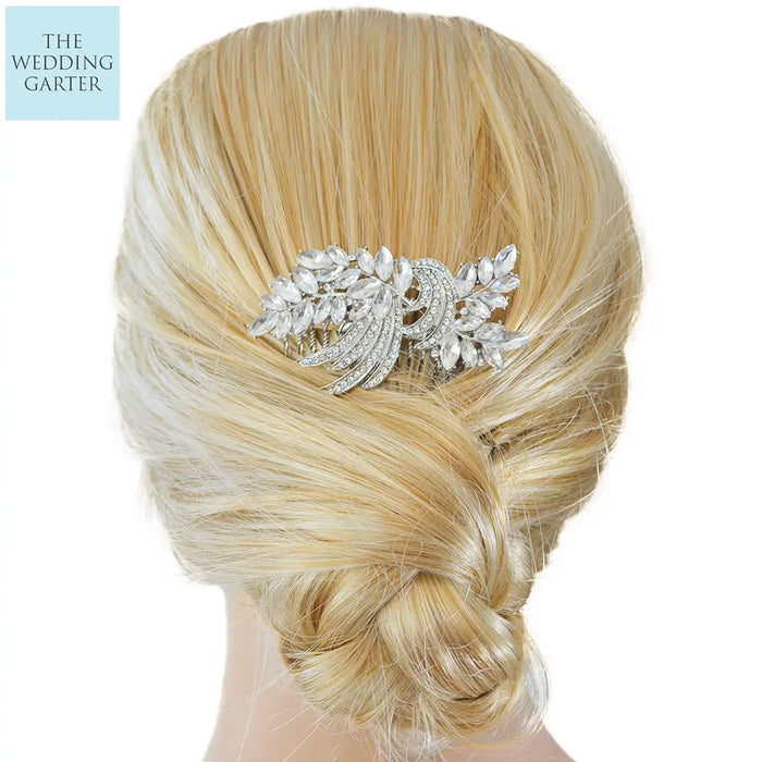 Delicate Austrian Crystal Silver Bridal Headpiece Online - The Wedding Garter