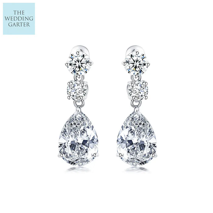 Delicate Cubic Zirconia Diamond Drop Wedding Earrings - The Wedding Garter