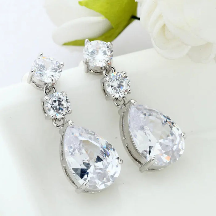 Delicate Cubic Zirconia Diamond Drop Wedding Earrings - The Wedding Garter