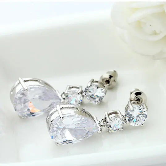 Delicate Cubic Zirconia Diamond Drop Wedding Earrings - The Wedding Garter