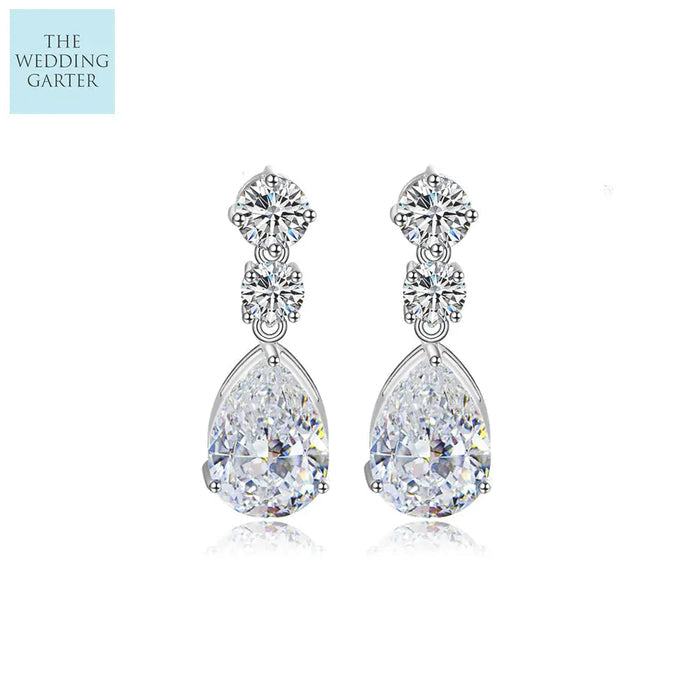 Delicate Cubic Zirconia Diamond Drop Wedding Earrings - The Wedding Garter