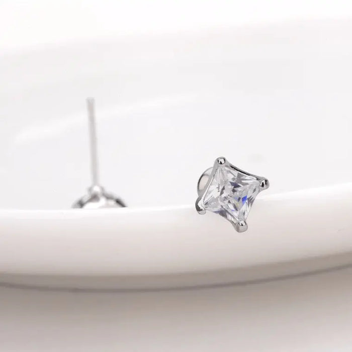 Delicate Cubic Zirconia Princess Cut Stud Event Earrings - The Wedding Garter