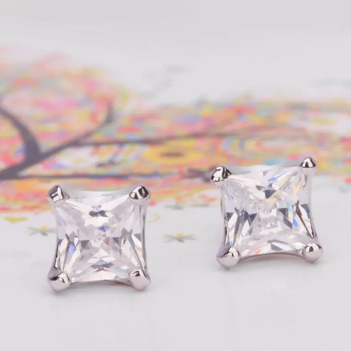 Delicate Cubic Zirconia Princess Cut Stud Event Earrings - The Wedding Garter