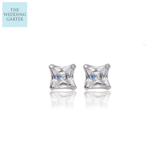 Delicate Cubic Zirconia Princess Cut Stud Event Earrings - The Wedding Garter