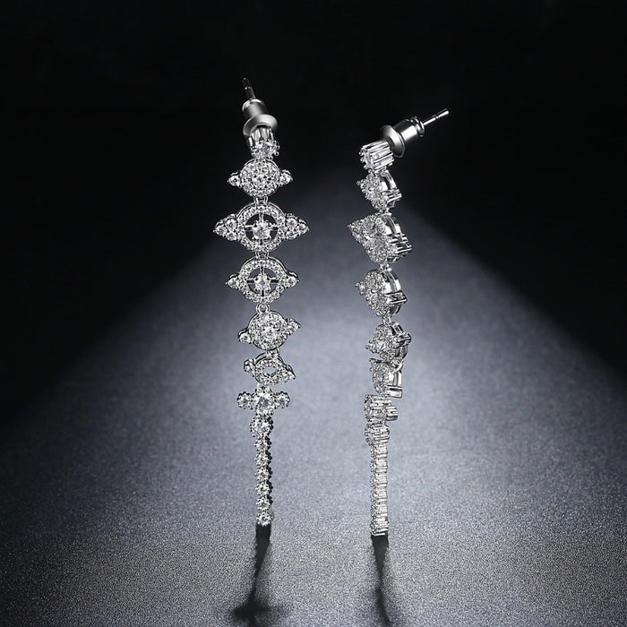 Delicate CZ Pave Dangle Wedding Earrings - The Wedding Garter