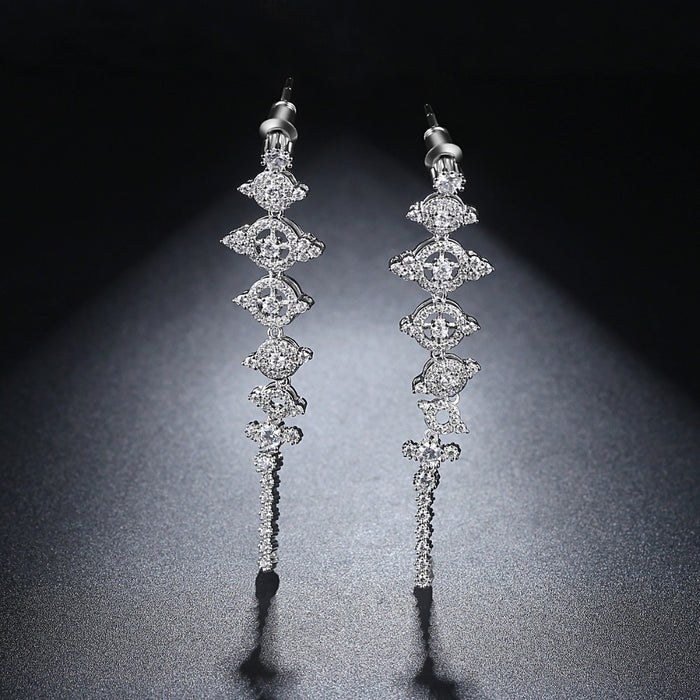 Delicate CZ Pave Dangle Wedding Earrings - The Wedding Garter