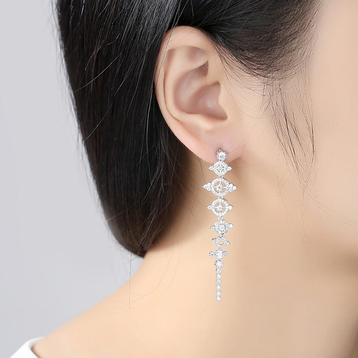 Delicate CZ Pave Dangle Wedding Earrings - The Wedding Garter