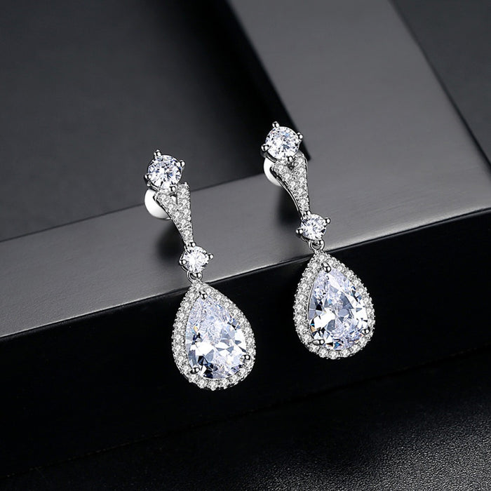 Delicate CZ Silver Wedding Dropper Earrings - The Wedding Garter