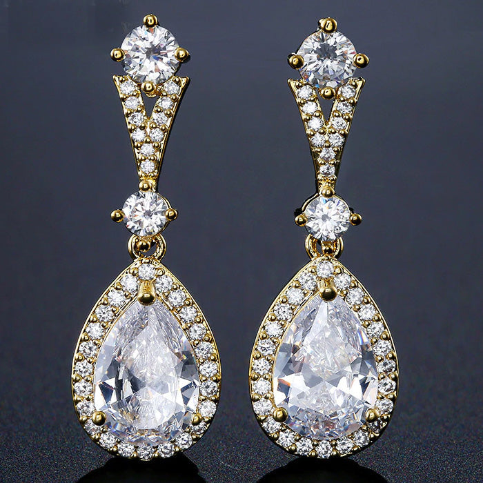Delicate CZ Silver Wedding Dropper Earrings - The Wedding Garter
