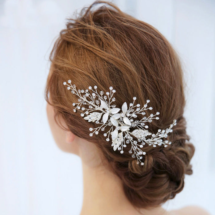 Delicate Floral Crystal Silver Headpiece Comb - The Wedding Garter