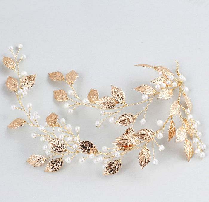 Delicate Gold Leaf Hair Vine With Pearls - The Wedding Garter