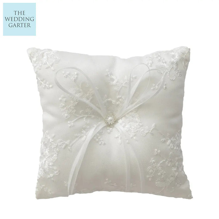 Delicate Ivory Lace & Satin Ring Bearer Pillow - The Wedding Garter