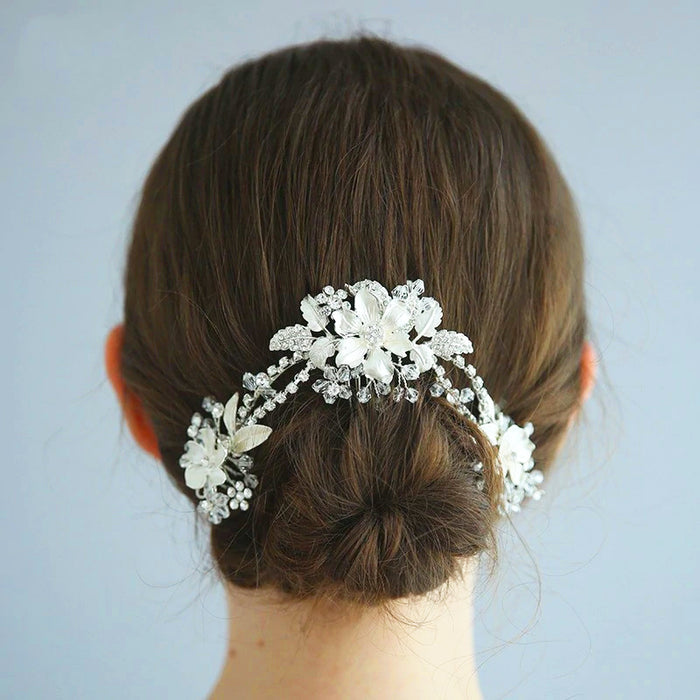 Delicate Ivory & Silver Bridal Hair Piece - The Wedding Garter