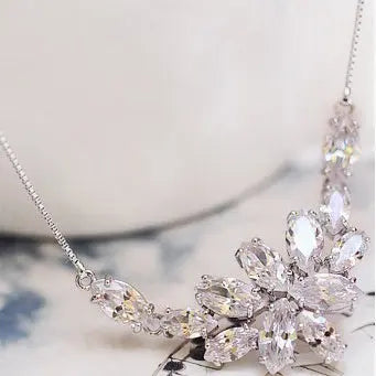 Delicate Marquise Cubic Zirconia Diamond Wedding Necklace - The Wedding Garter