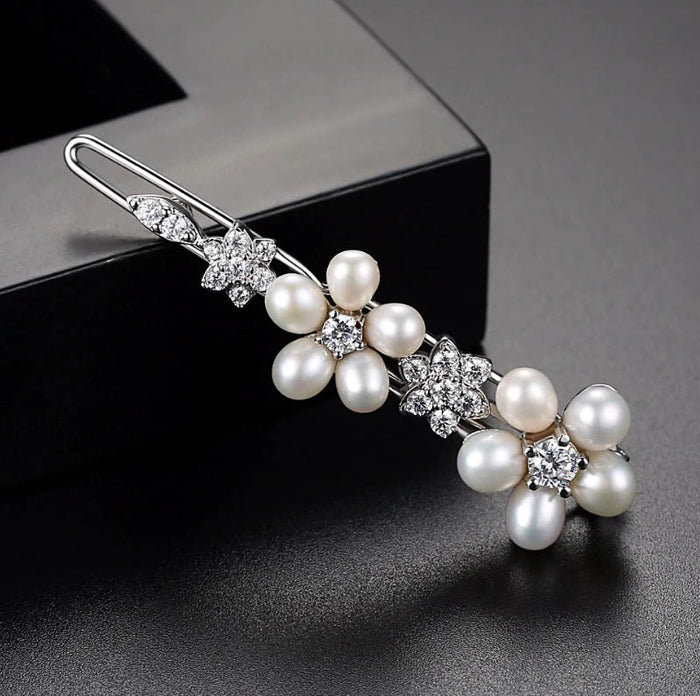 Delicate Natuarl Pearl & CZ Diamond Hair Clip - The Wedding Garter