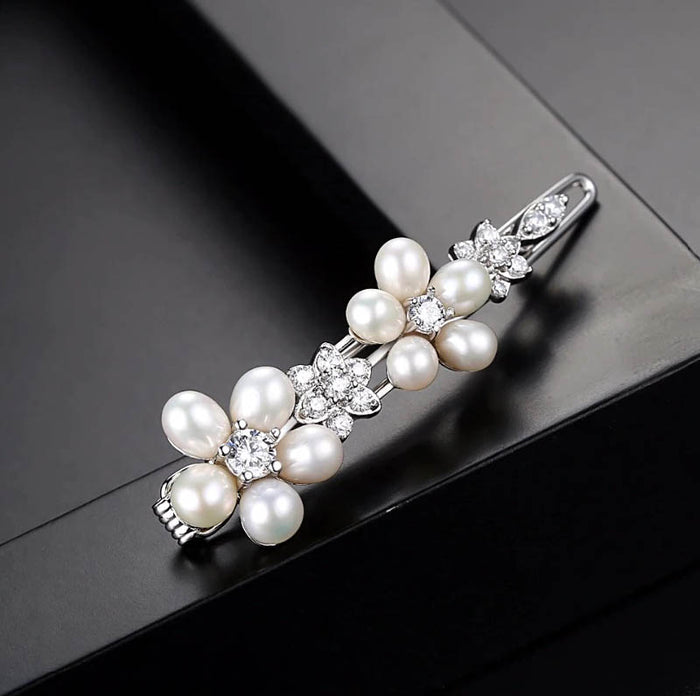 Delicate Natuarl Pearl & CZ Diamond Hair Clip - The Wedding Garter