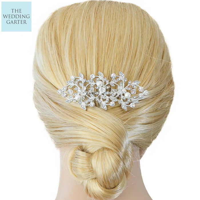 Delicate Pearl & Crystal Wedding Headpiece Comb - The Wedding Garter