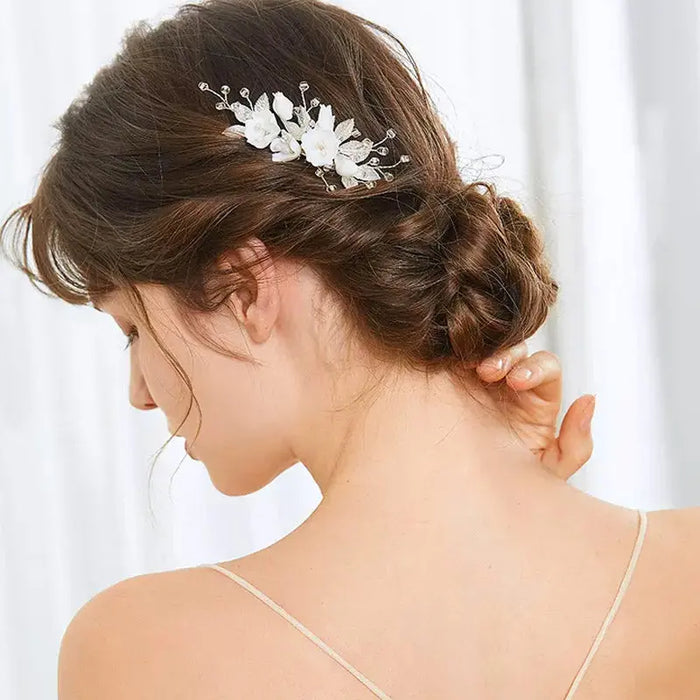 Delicate Porcelain Floral Wedding Headpiece Comb - The Wedding Garter