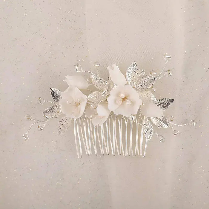 Delicate Porcelain Floral Wedding Headpiece Comb - The Wedding Garter