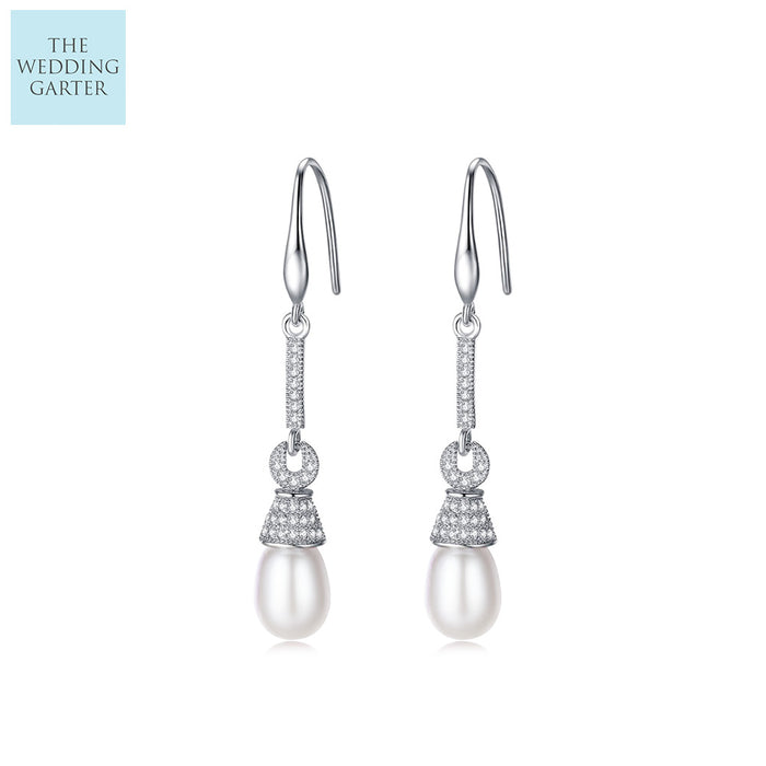 Delicate Real Freshwater Pearl Drop Wedding Earrings - The Wedding Garter