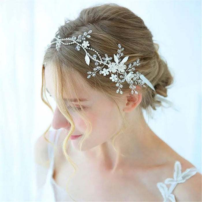 Delicate Silver Crystal Floral Headpiece Vine - The Wedding Garter