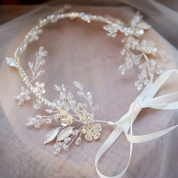 Delicate Silver Crystal Floral Headpiece Vine - The Wedding Garter