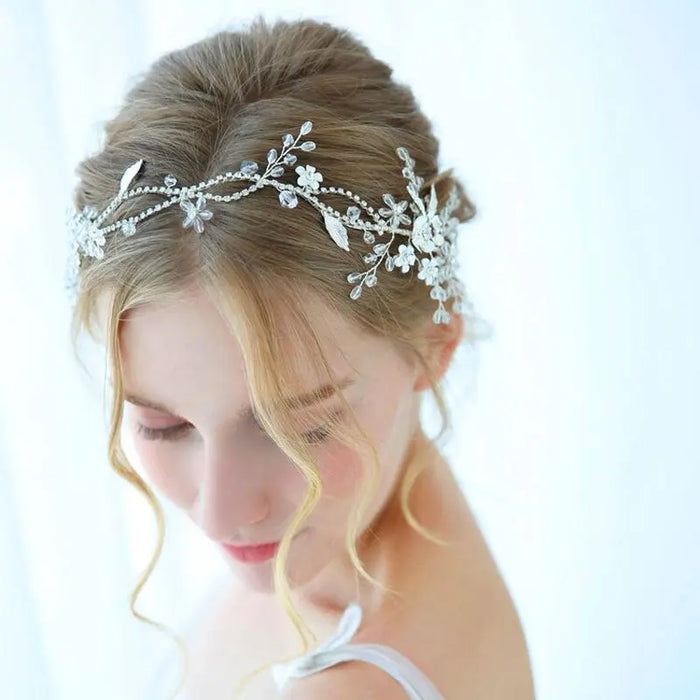 Delicate Silver Crystal Floral Headpiece Vine - The Wedding Garter