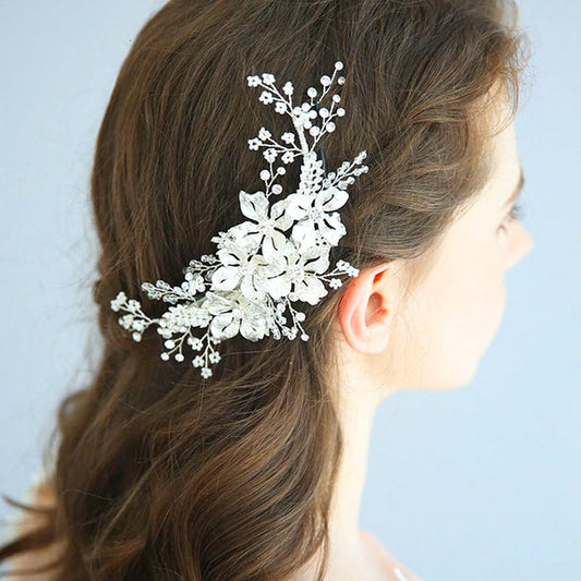 Delicate Silver Floral Bridal Headpiece Clip - The Wedding Garter