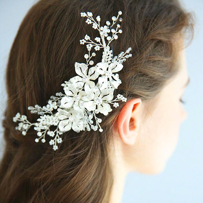 Delicate Silver Floral Bridal Headpiece Clip - The Wedding Garter