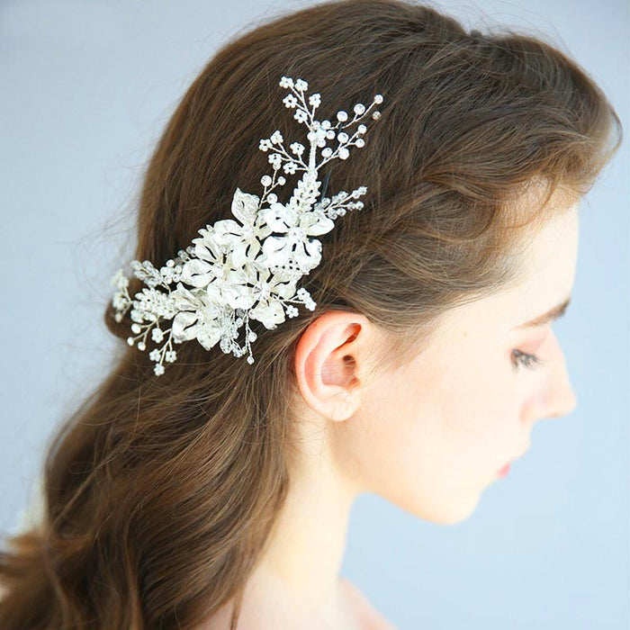 Delicate Silver Floral Bridal Headpiece Clip - The Wedding Garter