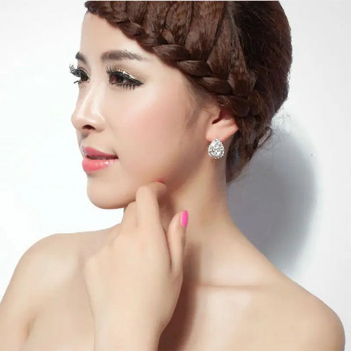 Delicate Waterdrop Cubic Zirconia Diamond Stud Wedding Earrings - The Wedding Garter
