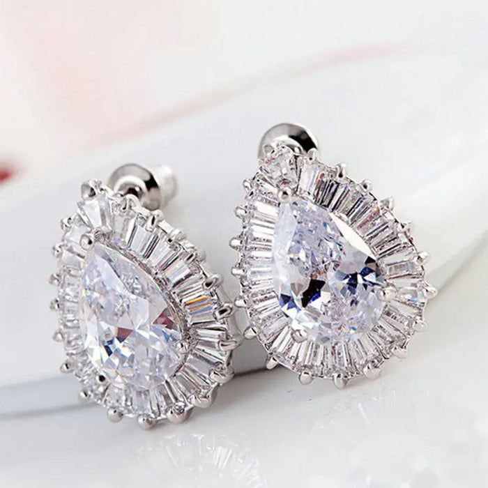 Delicate Waterdrop Cubic Zirconia Diamond Stud Wedding Earrings - The Wedding Garter