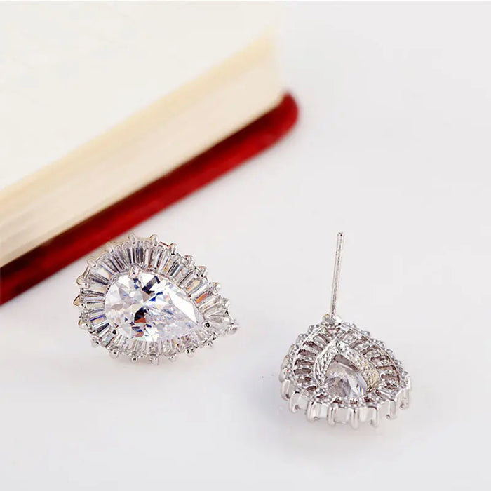 Delicate Waterdrop Cubic Zirconia Diamond Stud Wedding Earrings - The Wedding Garter