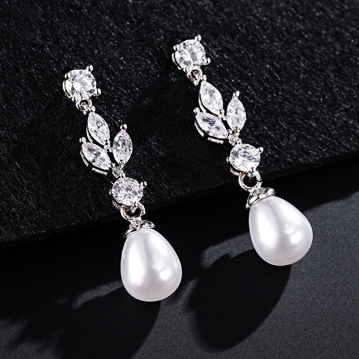 Delicate White Pearl & CZ Silver Drop Earrings - The Wedding Garter