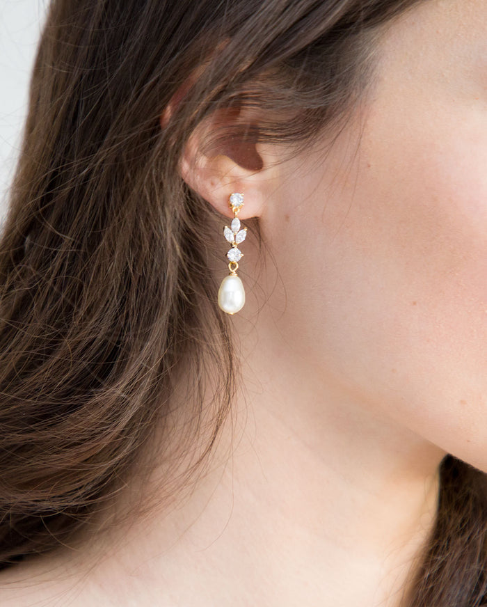 Delicate White Pearl & CZ Silver Drop Earrings - The Wedding Garter