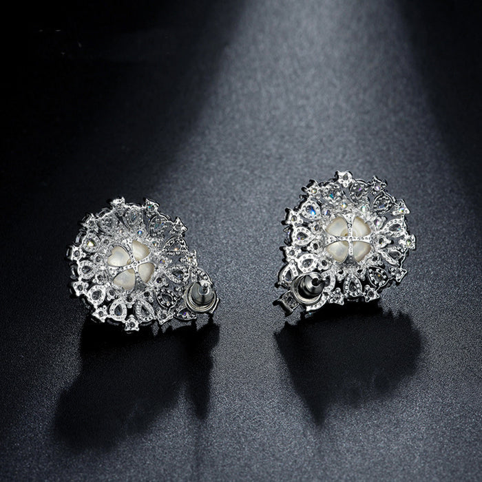 Designer Pearl & CZ Diamond Stud Wedding Earrings - The Wedding Garter