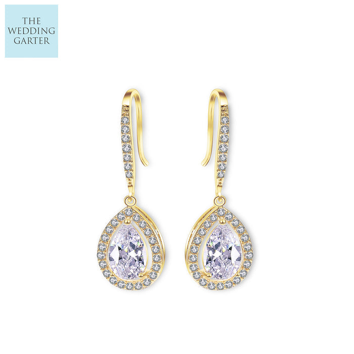 Devine Rose Gold Hook Back Tear Drop Wedding Earrings - The Wedding Garter