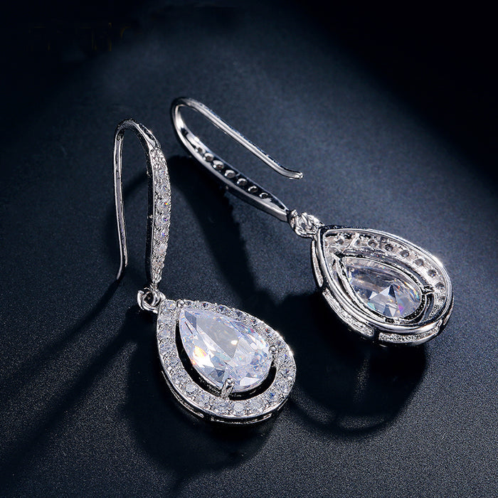 Devine Rose Gold Hook Back Tear Drop Wedding Earrings - The Wedding Garter