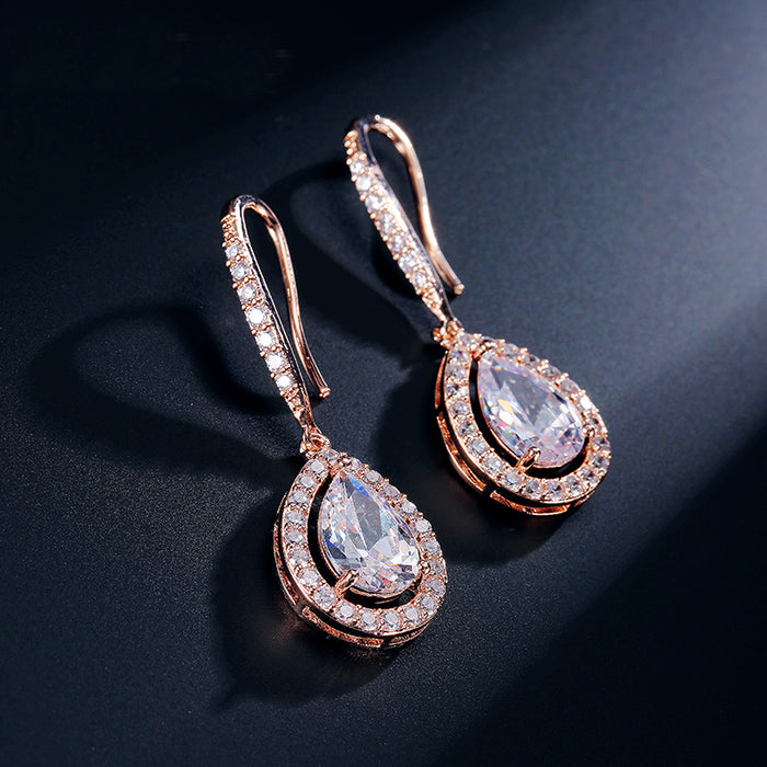 Devine Rose Gold Hook Back Tear Drop Wedding Earrings - The Wedding Garter