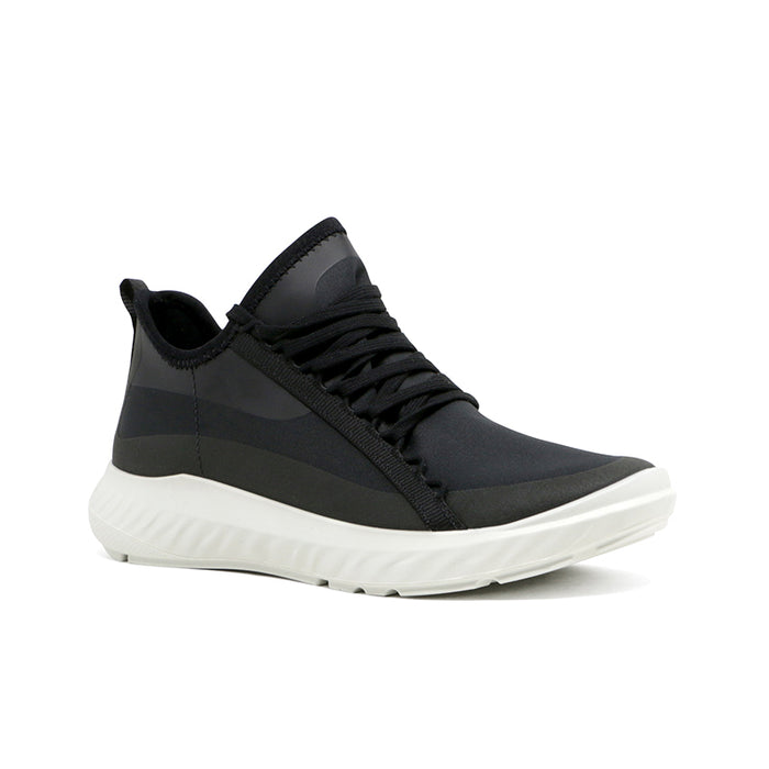 Black women's high-top sneaker with lace-up closure and white rubber sole