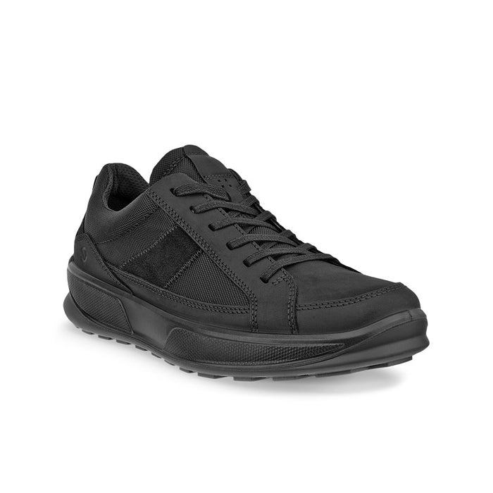 Black men's lace-up sneaker with textured panels and padded collar