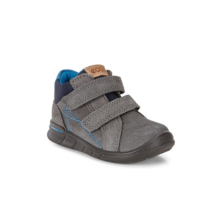 Kids grey boots with blue lining and two hook-and-loop straps