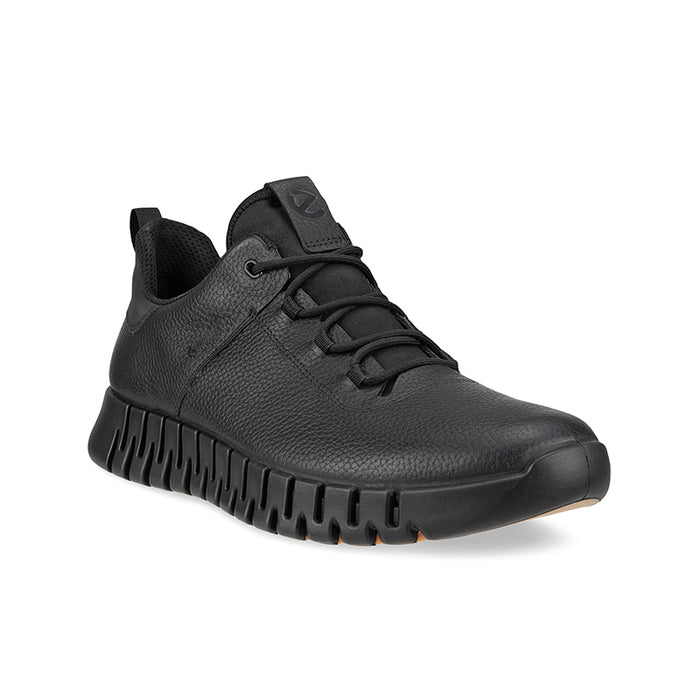 Men's black lace-up sneakers with textured upper and chunky rubber sole