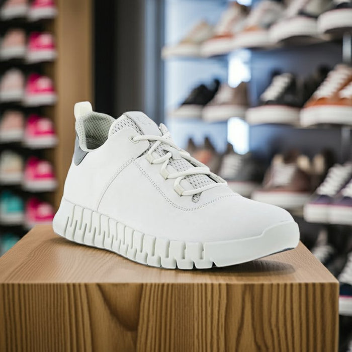 Men's white lace-up outdoor sneakers with grippy lug sole