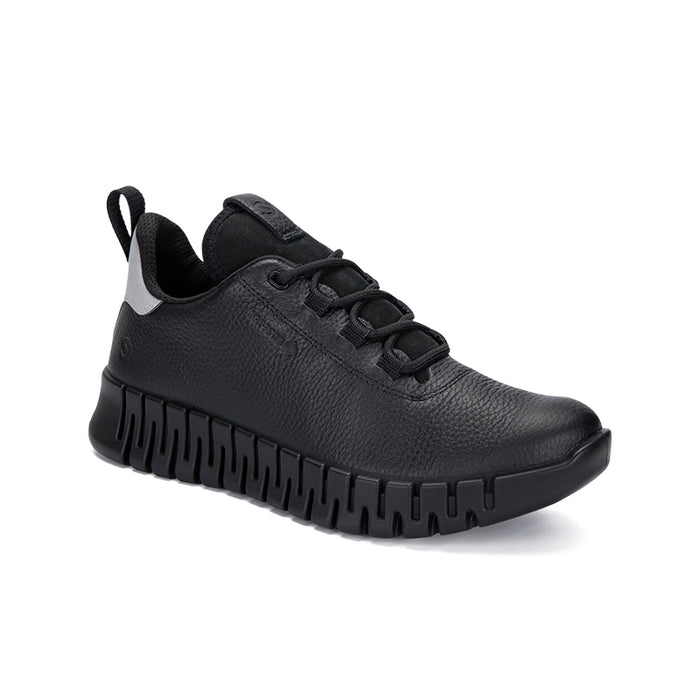 Black women's sneakers with lace-up front and chunky textured outsole
