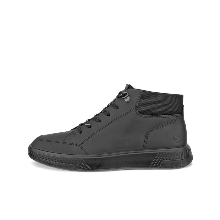 Men's lace-up boots in black nubuck with ankle pull tab and textured sole