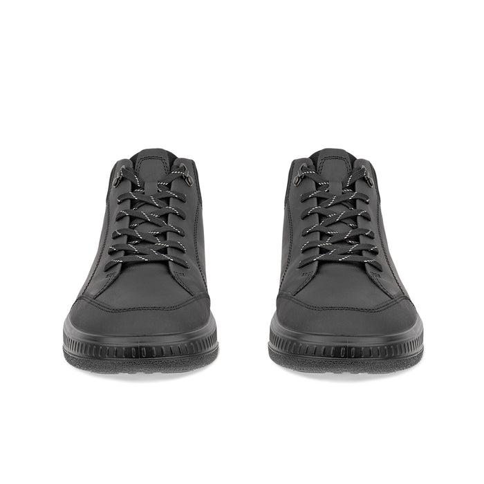 Men's lace-up boots in black nubuck with textured rubber sole