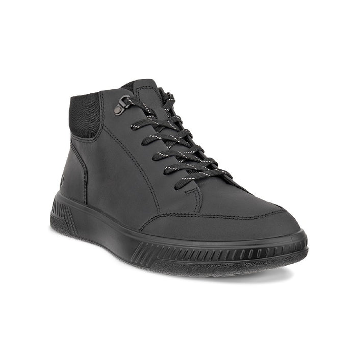 Men's lace-up boots in black nubuck with ankle pull tab and rubber sole