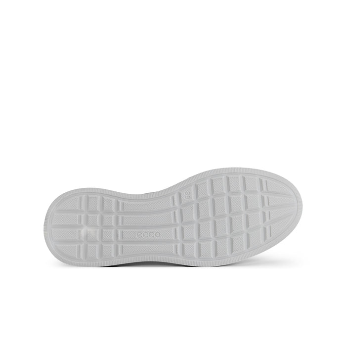 White rubber outsole view of low-top sneakers with traction tread