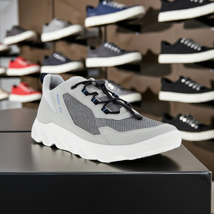Men's ECCO MX sneakers, light grey mesh upper, lace-up, white midsole and tread